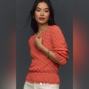 NWT Size M - By Anthropologie Flounce-Hem Pointelle Sweater